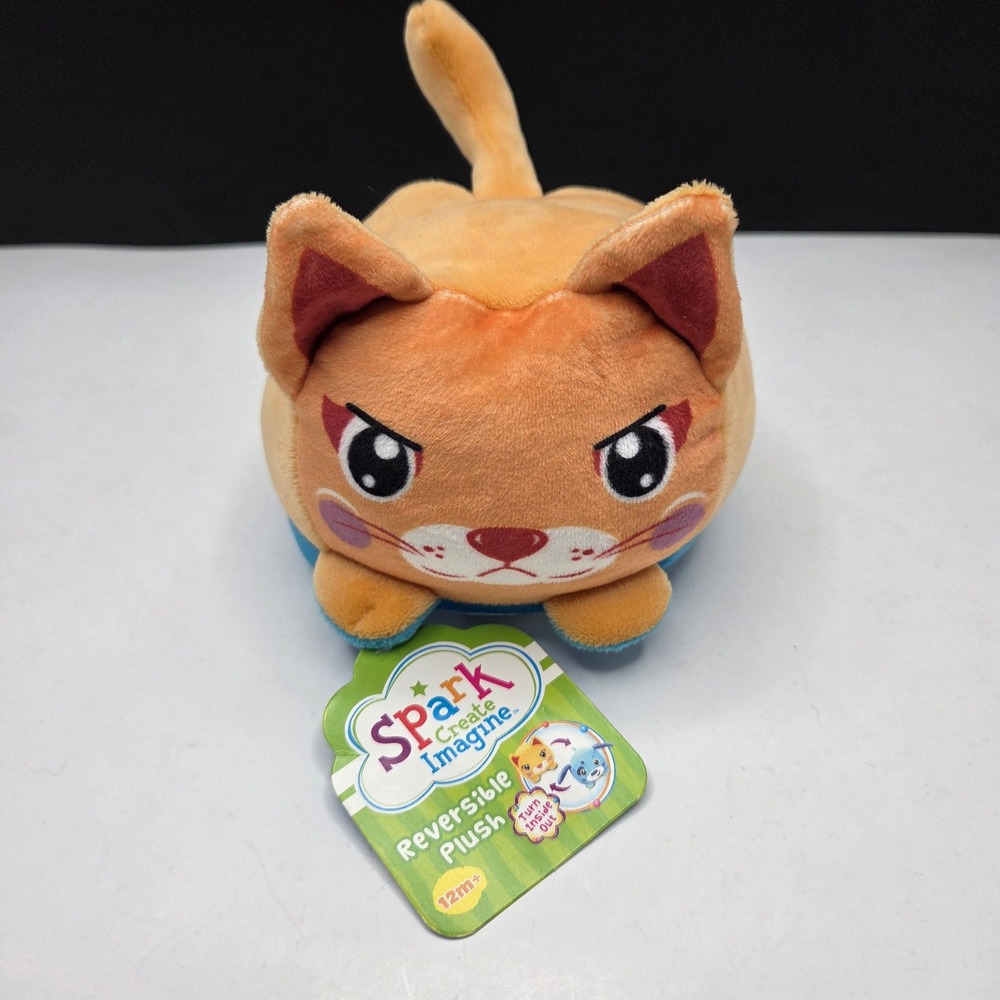 Spark Create Imagine Reversible Plush Cat Toy Orange Blue Mood Flip NWT